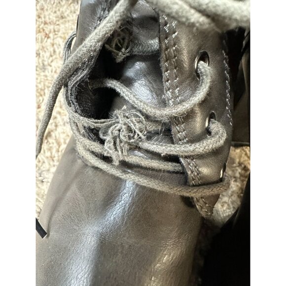 Dolce By Mojo Moxy Gray Lace-Up Ankle Boots Chunky Heel plaid Cuff Womens 9 - Picture 3 of 12